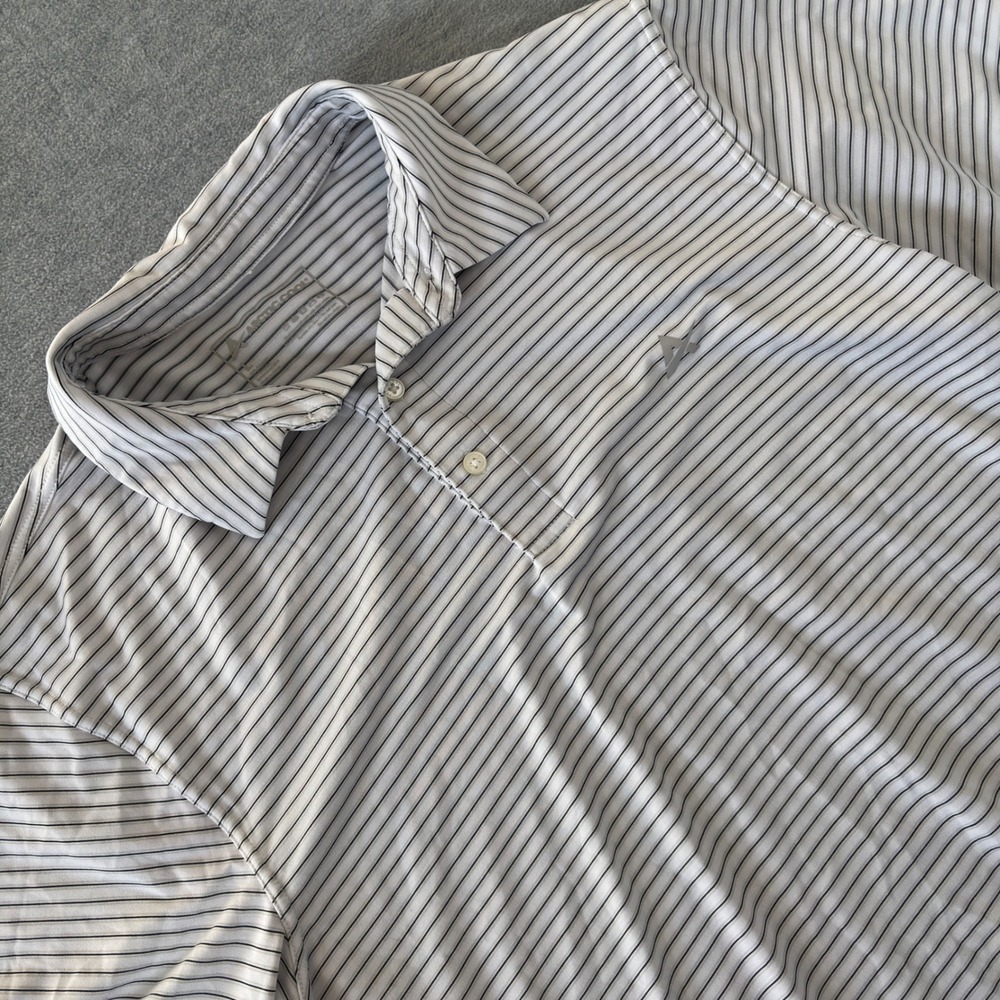 Arctic Cool Mens Large White Black Striped Short Sleeve Cooling Performance Polo